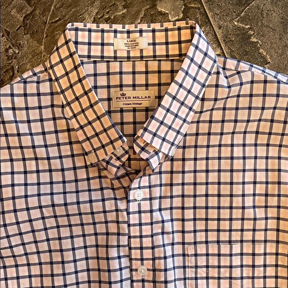 PETER MILLAR Classic Preppy Men's Checkered Plaid Shirt Business Cottage Coastal